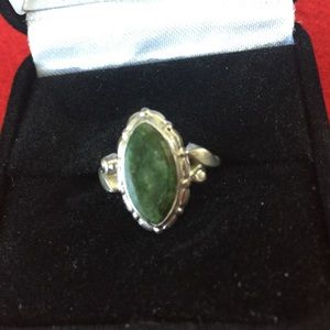 Jade stone silver ring